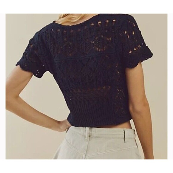 Free People Jilly Crop Crochet Cardigan in black size  S /P - Picture 2 of 8